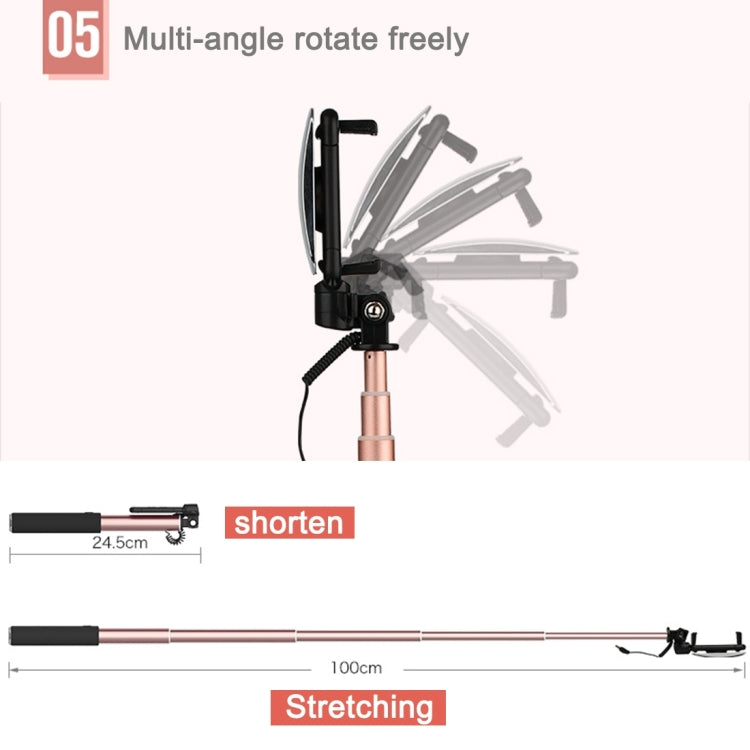 ROCK Portable Wire Controlled Monopod Folding Extendable Handheld Holder Selfie Stick with Dressing Mirror for iOS & Android Phone, Folded Length: 24.5cm, Max Extension Length: 90.0cm