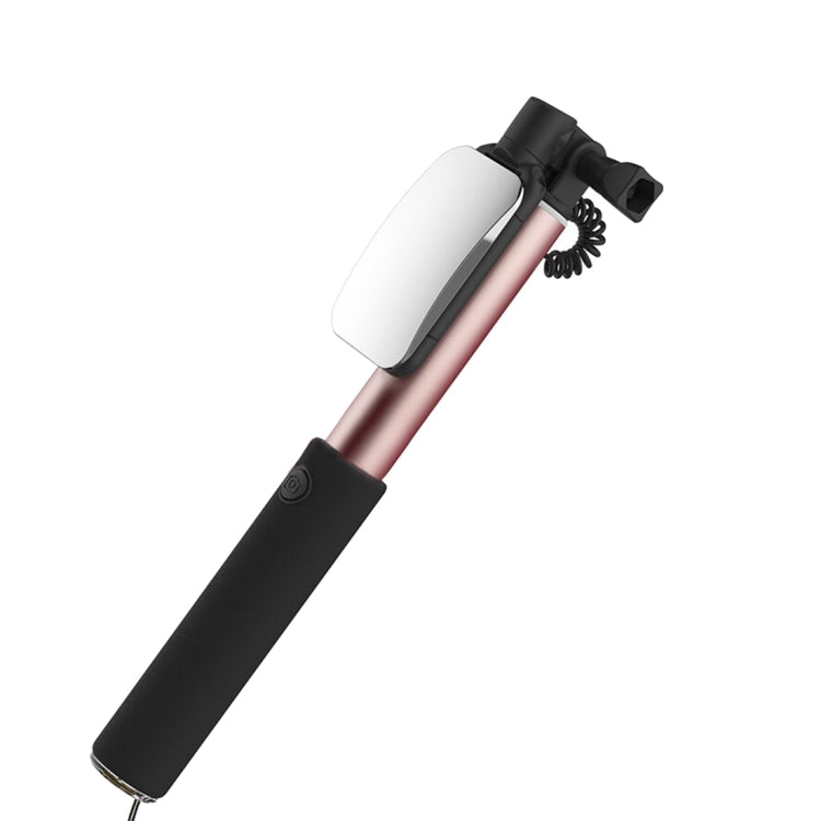 ROCK Portable Wire Controlled Monopod Folding Extendable Handheld Holder Selfie Stick with Dressing Mirror for iOS & Android Phone, Folded Length: 24.5cm, Max Extension Length: 90.0cm