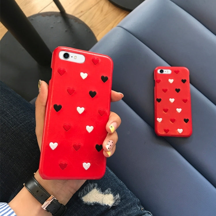 For iPhone 6 & 6s Embroidery Heart Shockproof PU Protective Back Cover Case (Red)