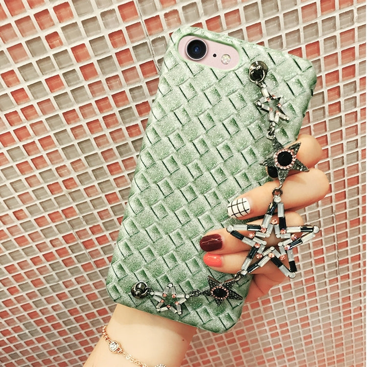 For iPhone 6 & 6s Knit Texture Glitter Powder Protective Back Cover Case with Hand Chain (Green)