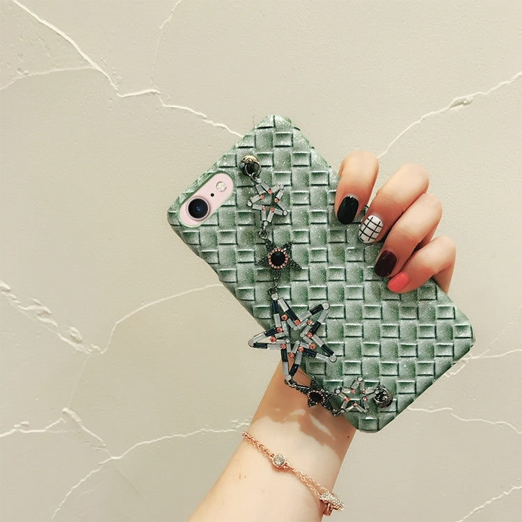 For iPhone 6 & 6s Knit Texture Glitter Powder Protective Back Cover Case with Hand Chain (Green)