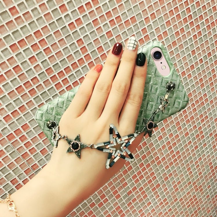 For iPhone 6 & 6s Knit Texture Glitter Powder Protective Back Cover Case with Hand Chain (Green)