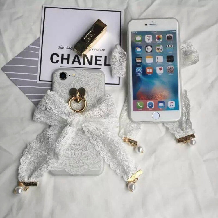 For iPhone 6 & 6s Lace Bowknot Chain Shockproof Protective Back Cover Case (White)