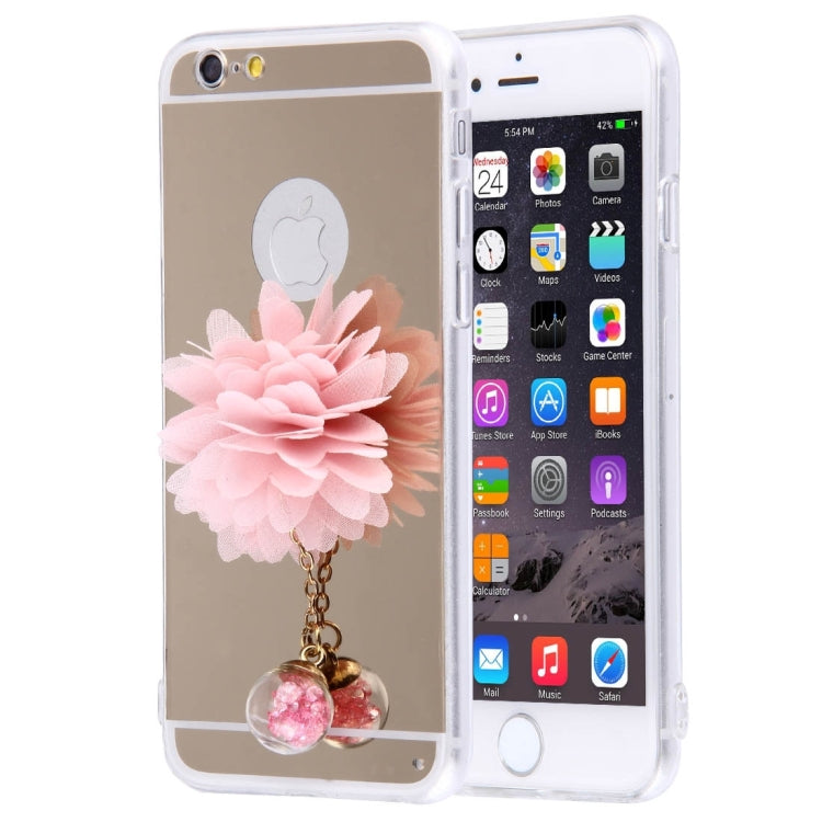 For iPhone 6 & 6s Flower Chain Pendant Electroplating Mirror TPU Protective Case(Gold)