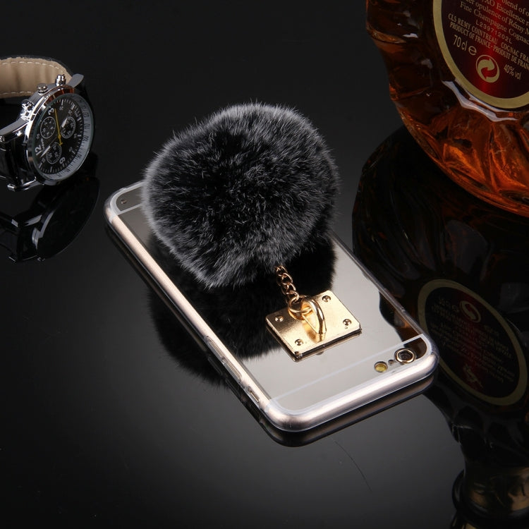 For iPhone 6 & 6s Electroplating Mirror TPU Protective Cover Case with Furry Ball Chain Pendant