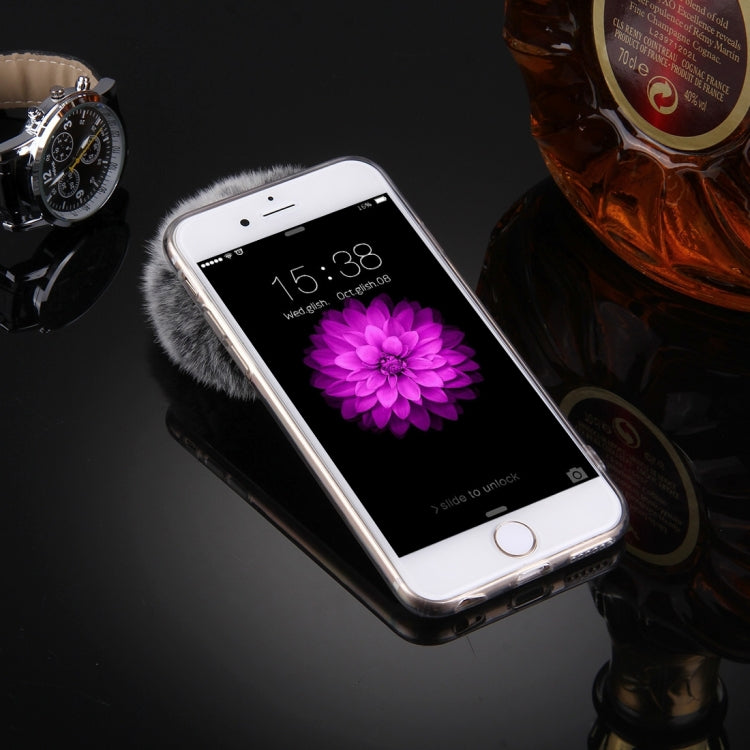 For iPhone 6 & 6s Electroplating Mirror TPU Protective Cover Case with Furry Ball Chain Pendant