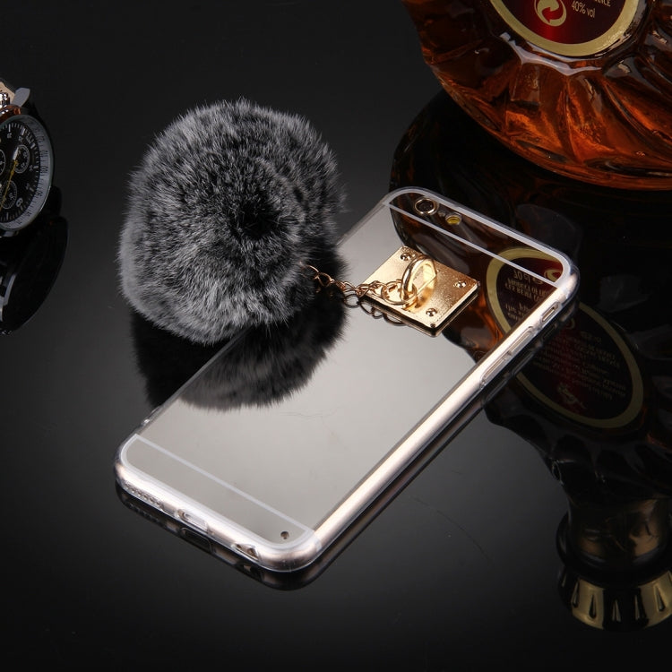 For iPhone 6 & 6s Electroplating Mirror TPU Protective Cover Case with Furry Ball Chain Pendant