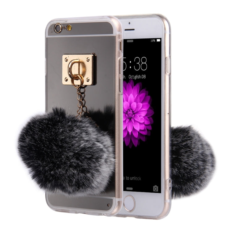 For iPhone 6 & 6s Electroplating Mirror TPU Protective Cover Case with Furry Ball Chain Pendant