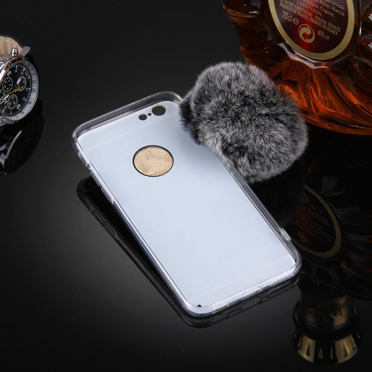 For iPhone 6 & 6s Electroplating Mirror TPU Protective Cover Case with Furry Ball Chain Pendant