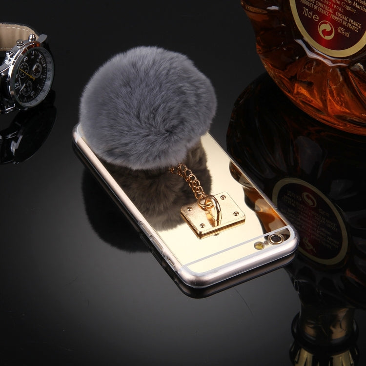 For iPhone 6 & 6s Electroplating Mirror TPU Protective Cover Case with Furry Ball Chain Pendant