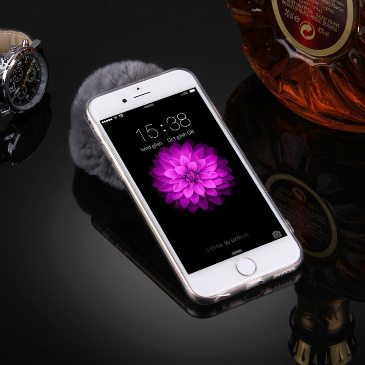 For iPhone 6 & 6s Electroplating Mirror TPU Protective Cover Case with Furry Ball Chain Pendant