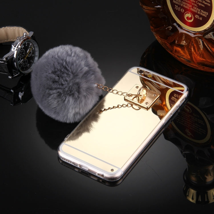For iPhone 6 & 6s Electroplating Mirror TPU Protective Cover Case with Furry Ball Chain Pendant