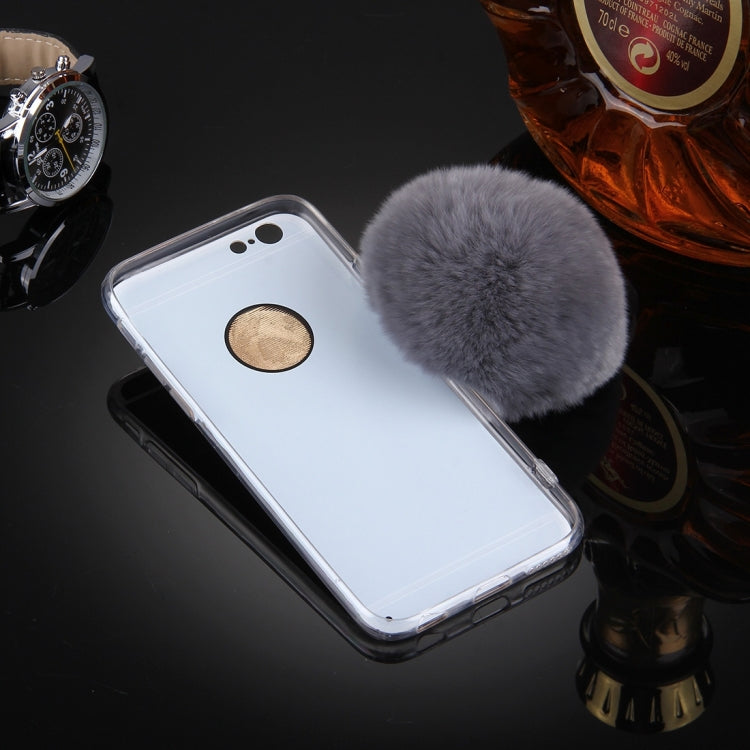 For iPhone 6 & 6s Electroplating Mirror TPU Protective Cover Case with Furry Ball Chain Pendant