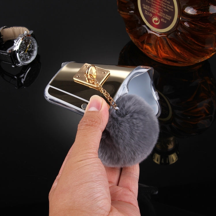 For iPhone 6 & 6s Electroplating Mirror TPU Protective Cover Case with Furry Ball Chain Pendant