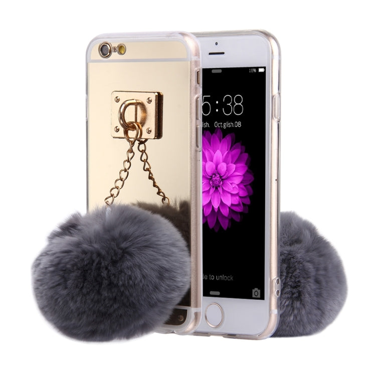 For iPhone 6 & 6s Electroplating Mirror TPU Protective Cover Case with Furry Ball Chain Pendant