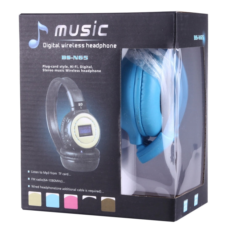 BS-N65 Headband Folding Stereo HiFi Wireless Headphone Headset with LCD Screen & TF Card Slot & LED Indicator Light & FM Function