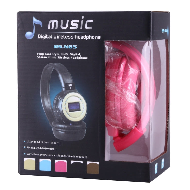 BS-N65 Headband Folding Stereo HiFi Wireless Headphone Headset with LCD Screen & TF Card Slot & LED Indicator Light & FM Function