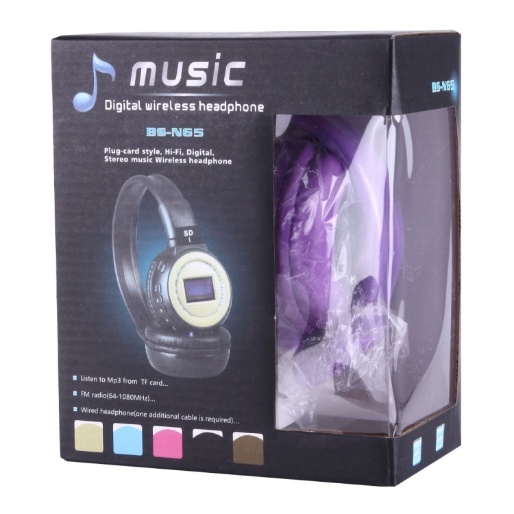 BS-N65 Headband Folding Stereo HiFi Wireless Headphone Headset with LCD Screen & TF Card Slot & LED Indicator Light & FM Function