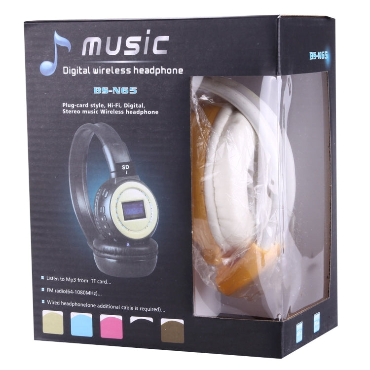 BS-N65 Headband Folding Stereo HiFi Wireless Headphone Headset with LCD Screen & TF Card Slot & LED Indicator Light & FM Function
