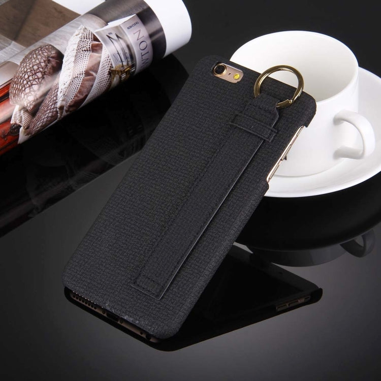 For iPhone 6 & 6s Denim Texture Paste Skin Leather Case with Holder & Ring & Elastic Hand Strap