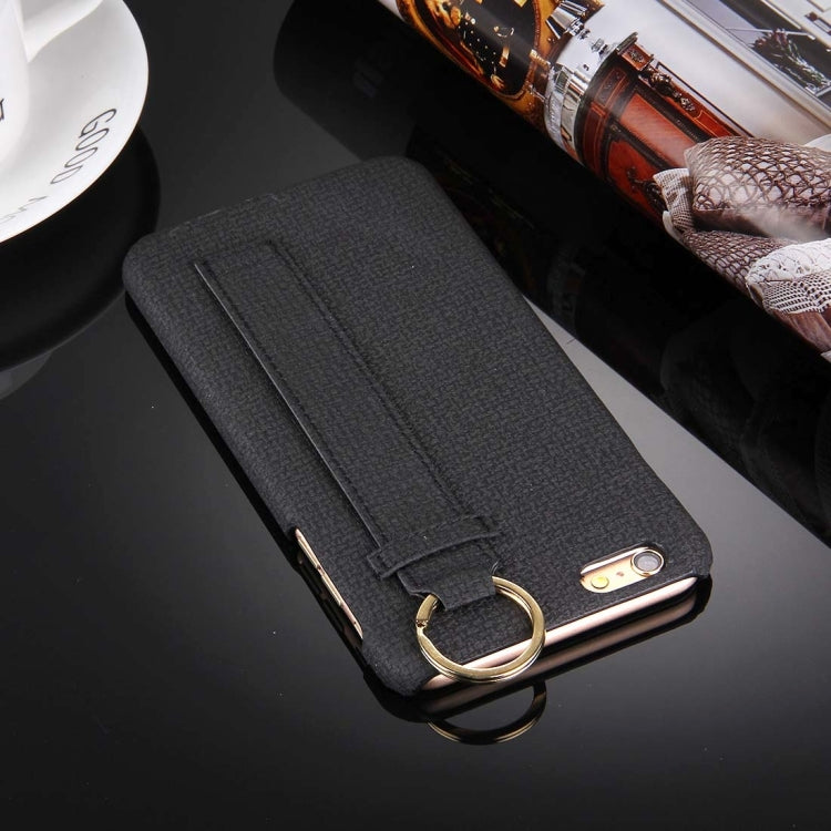 For iPhone 6 & 6s Denim Texture Paste Skin Leather Case with Holder & Ring & Elastic Hand Strap