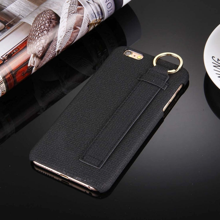 For iPhone 6 & 6s Denim Texture Paste Skin Leather Case with Holder & Ring & Elastic Hand Strap