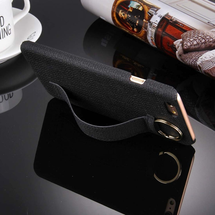 For iPhone 6 & 6s Denim Texture Paste Skin Leather Case with Holder & Ring & Elastic Hand Strap