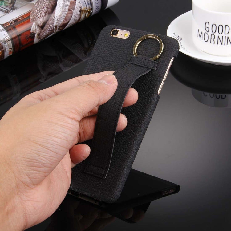 For iPhone 6 & 6s Denim Texture Paste Skin Leather Case with Holder & Ring & Elastic Hand Strap