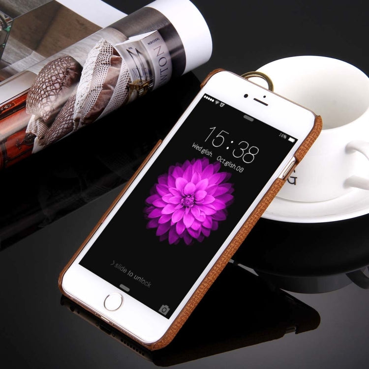 For iPhone 6 & 6s Denim Texture Paste Skin Leather Case with Holder & Ring & Elastic Hand Strap