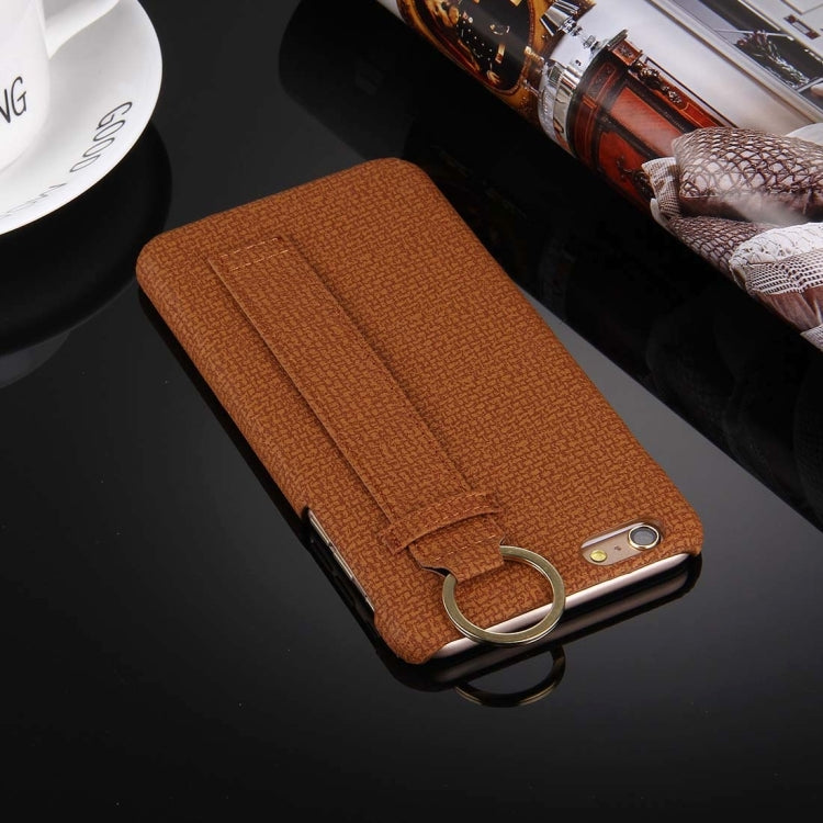 For iPhone 6 & 6s Denim Texture Paste Skin Leather Case with Holder & Ring & Elastic Hand Strap