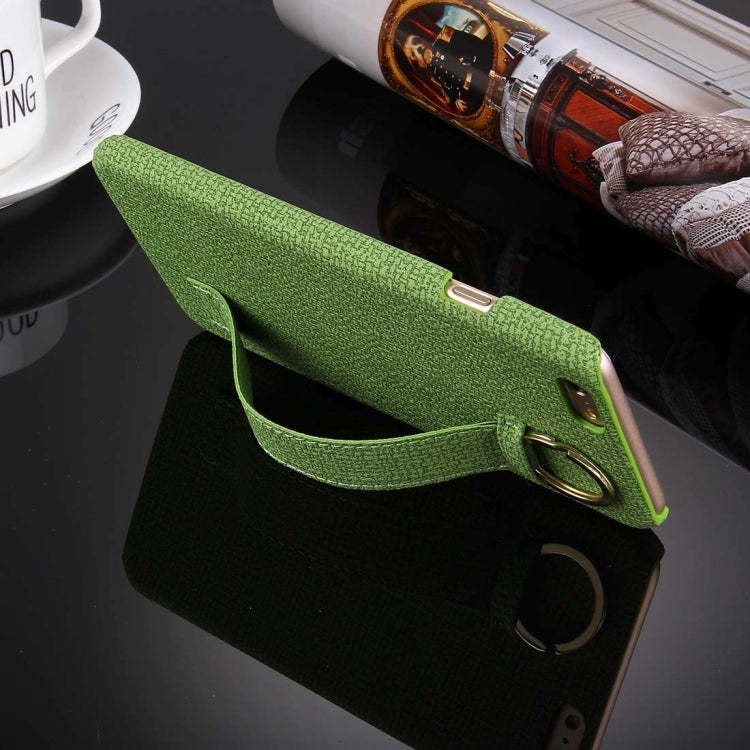 For iPhone 6 & 6s Denim Texture Paste Skin Leather Case with Holder & Ring & Elastic Hand Strap