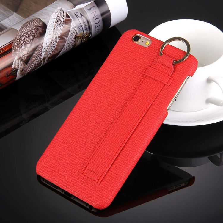 For iPhone 6 & 6s Denim Texture Paste Skin Leather Case with Holder & Ring & Elastic Hand Strap