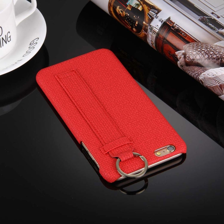 For iPhone 6 & 6s Denim Texture Paste Skin Leather Case with Holder & Ring & Elastic Hand Strap