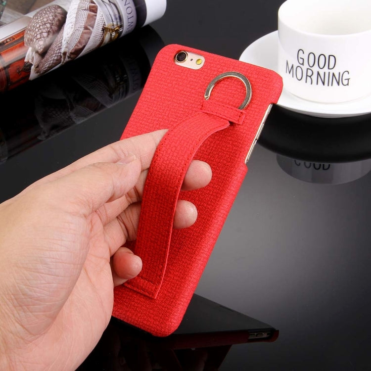 For iPhone 6 & 6s Denim Texture Paste Skin Leather Case with Holder & Ring & Elastic Hand Strap