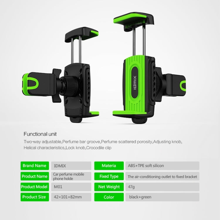 IDMIX M01 Universal Perfume Groove Car Air Vent Mount Phone Navigation Holder(Black + Green), For iPhone, Samsung, Sony, Huawei, Xiaomi and Other Smartphones