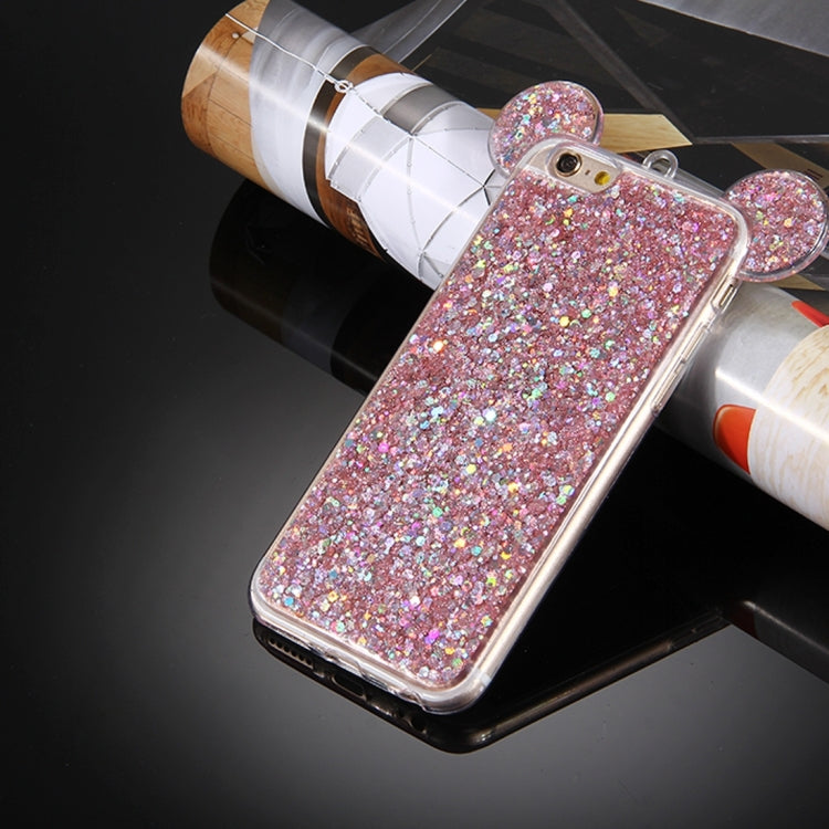 For iPhone 6 & 6s Glitter Powder Mouse Ear Soft TPU Protective Case with Sling Hole