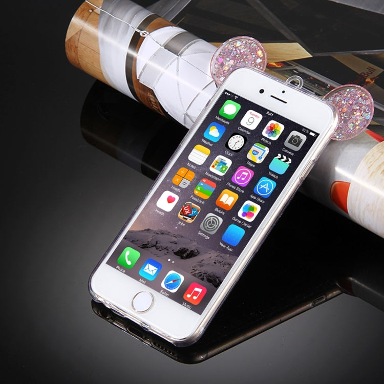 For iPhone 6 & 6s Glitter Powder Mouse Ear Soft TPU Protective Case with Sling Hole