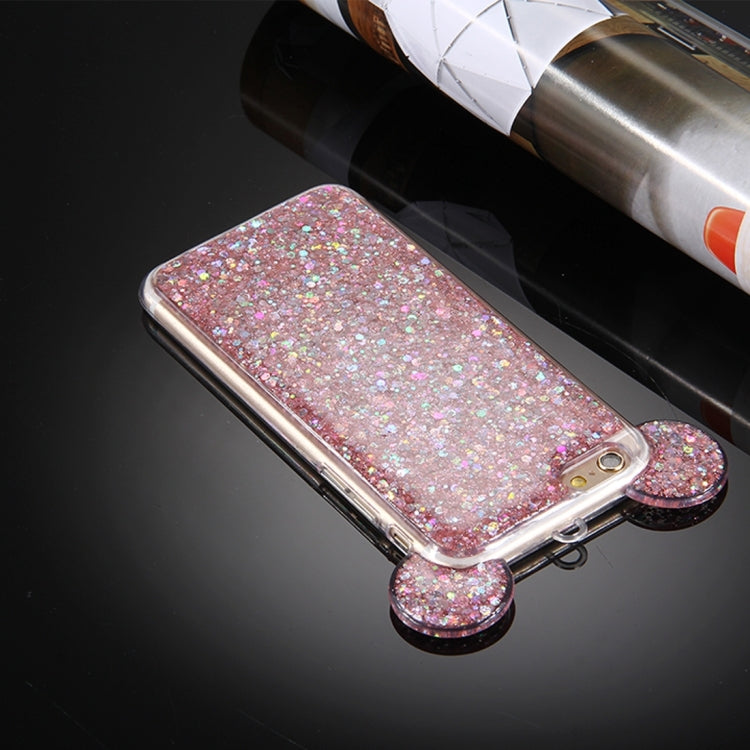 For iPhone 6 & 6s Glitter Powder Mouse Ear Soft TPU Protective Case with Sling Hole