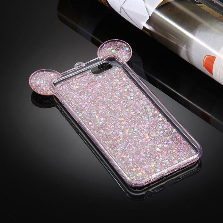For iPhone 6 & 6s Glitter Powder Mouse Ear Soft TPU Protective Case with Sling Hole