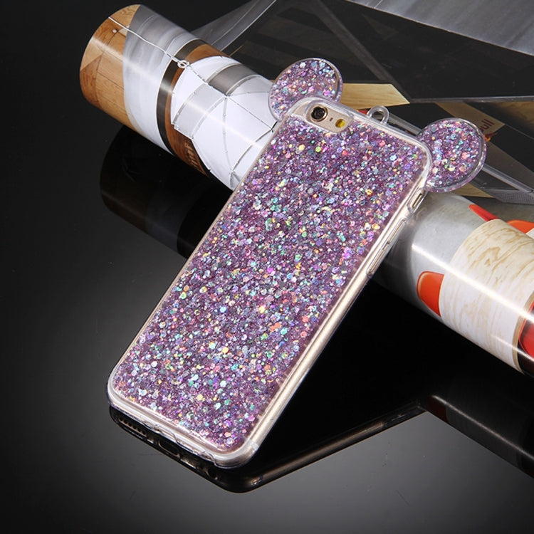 For iPhone 6 & 6s Glitter Powder Mouse Ear Soft TPU Protective Case with Sling Hole