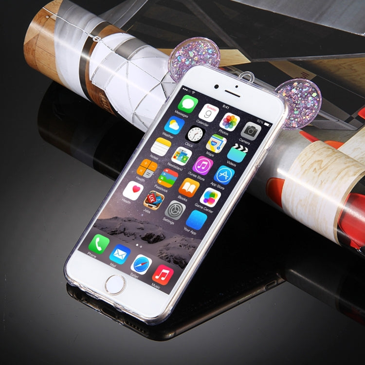For iPhone 6 & 6s Glitter Powder Mouse Ear Soft TPU Protective Case with Sling Hole