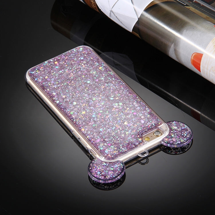 For iPhone 6 & 6s Glitter Powder Mouse Ear Soft TPU Protective Case with Sling Hole