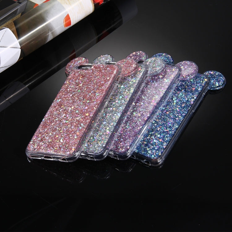 For iPhone 6 & 6s Glitter Powder Mouse Ear Soft TPU Protective Case with Sling Hole