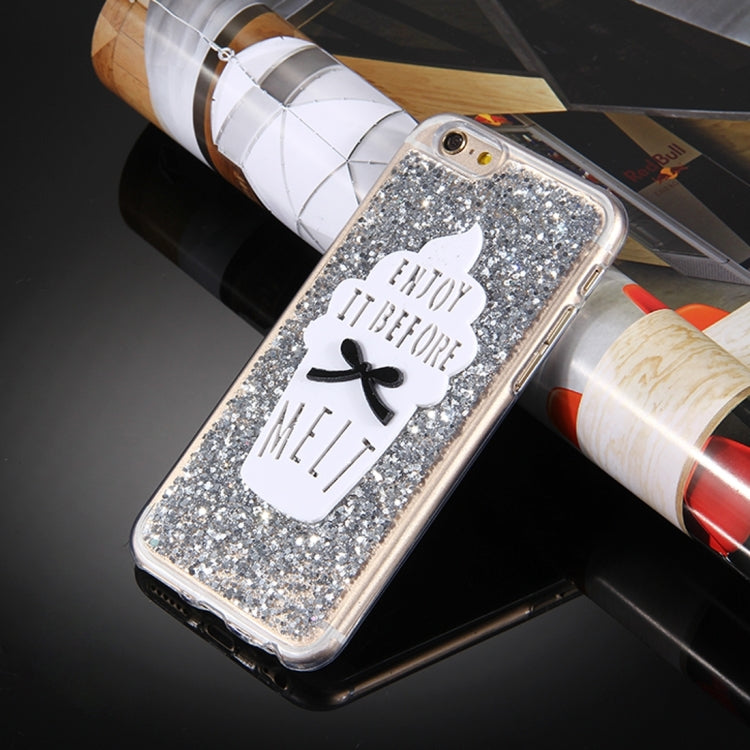 For iPhone 6 & 6s Glitter Powder Ice Cream Words Pattern Soft TPU Protective Case(Silver)