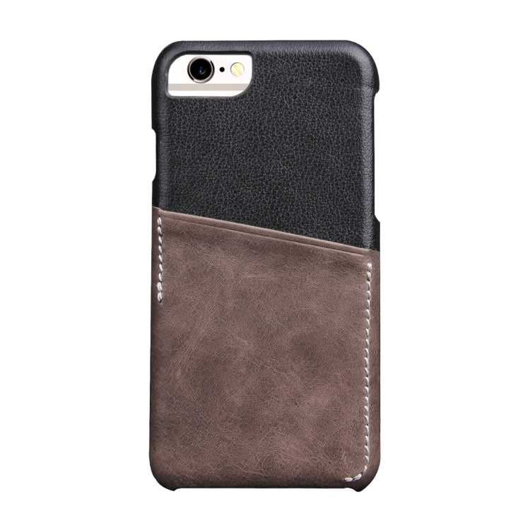 For iPhone 6 & 6s Genuine Cowhide Leather Color Matching Back Cover Case with Card Slot