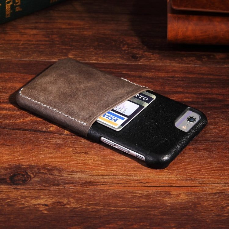 For iPhone 6 & 6s Genuine Cowhide Leather Color Matching Back Cover Case with Card Slot