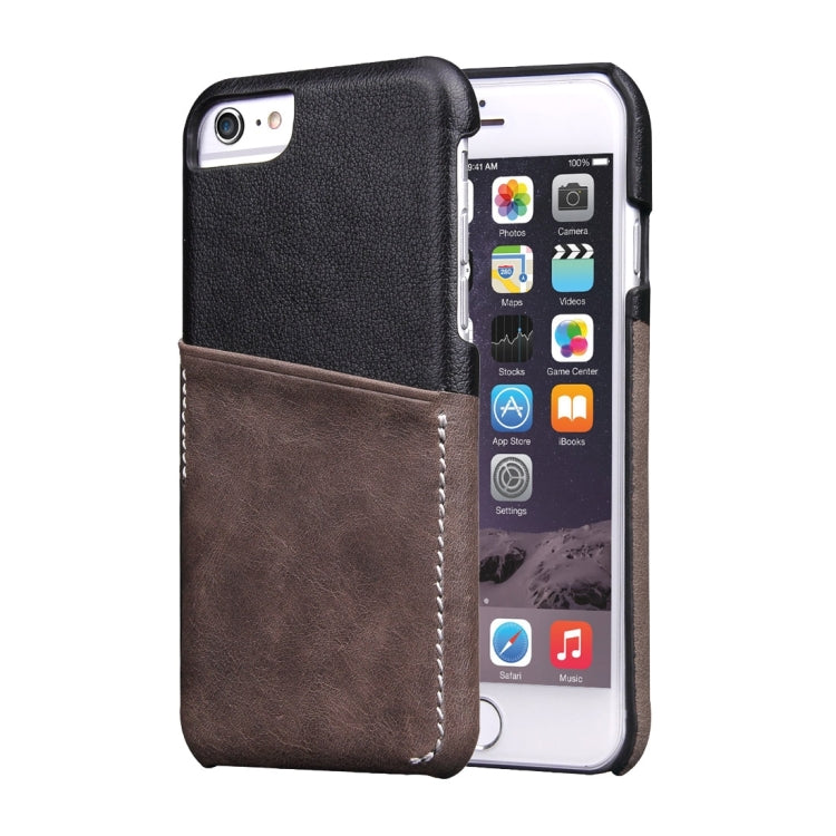 For iPhone 6 & 6s Genuine Cowhide Leather Color Matching Back Cover Case with Card Slot
