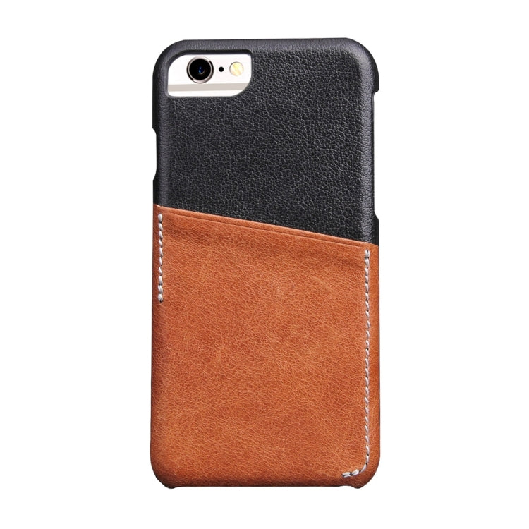 For iPhone 6 & 6s Genuine Cowhide Leather Color Matching Back Cover Case with Card Slot