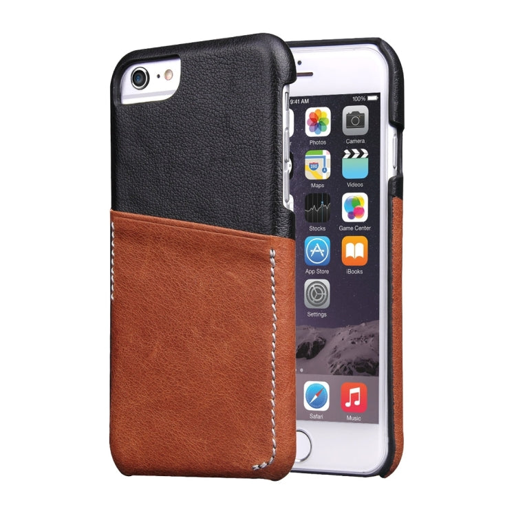 For iPhone 6 & 6s Genuine Cowhide Leather Color Matching Back Cover Case with Card Slot