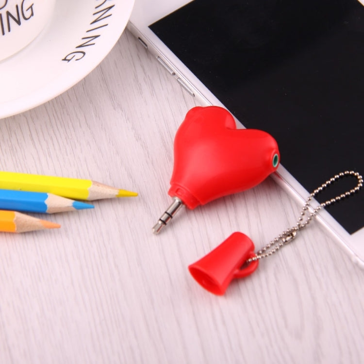 1 Male to 2 Females 3.5mm Jack Plug Multi-function Heart Shaped Earphone Audio Video Splitter Adapter with Key Chain for iPhone, iPad, iPod, Samsung, Xiaomi, HTC and Other 3.5 mm Audio Interface Electronic Digital Products